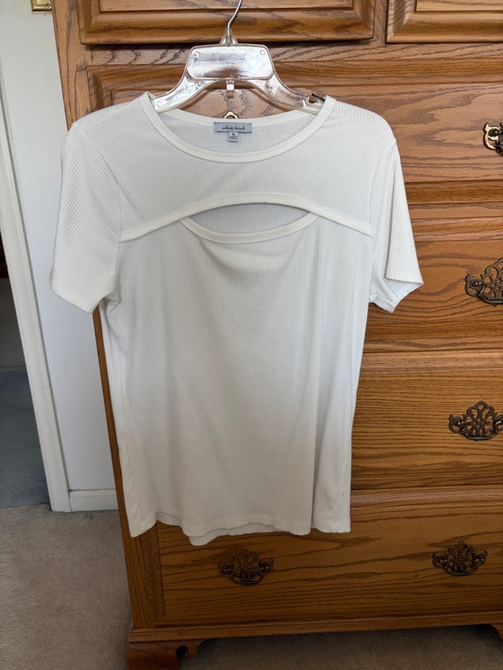 Wilfred Cream Ribbed Short Sleeve Top with Chest Cutout